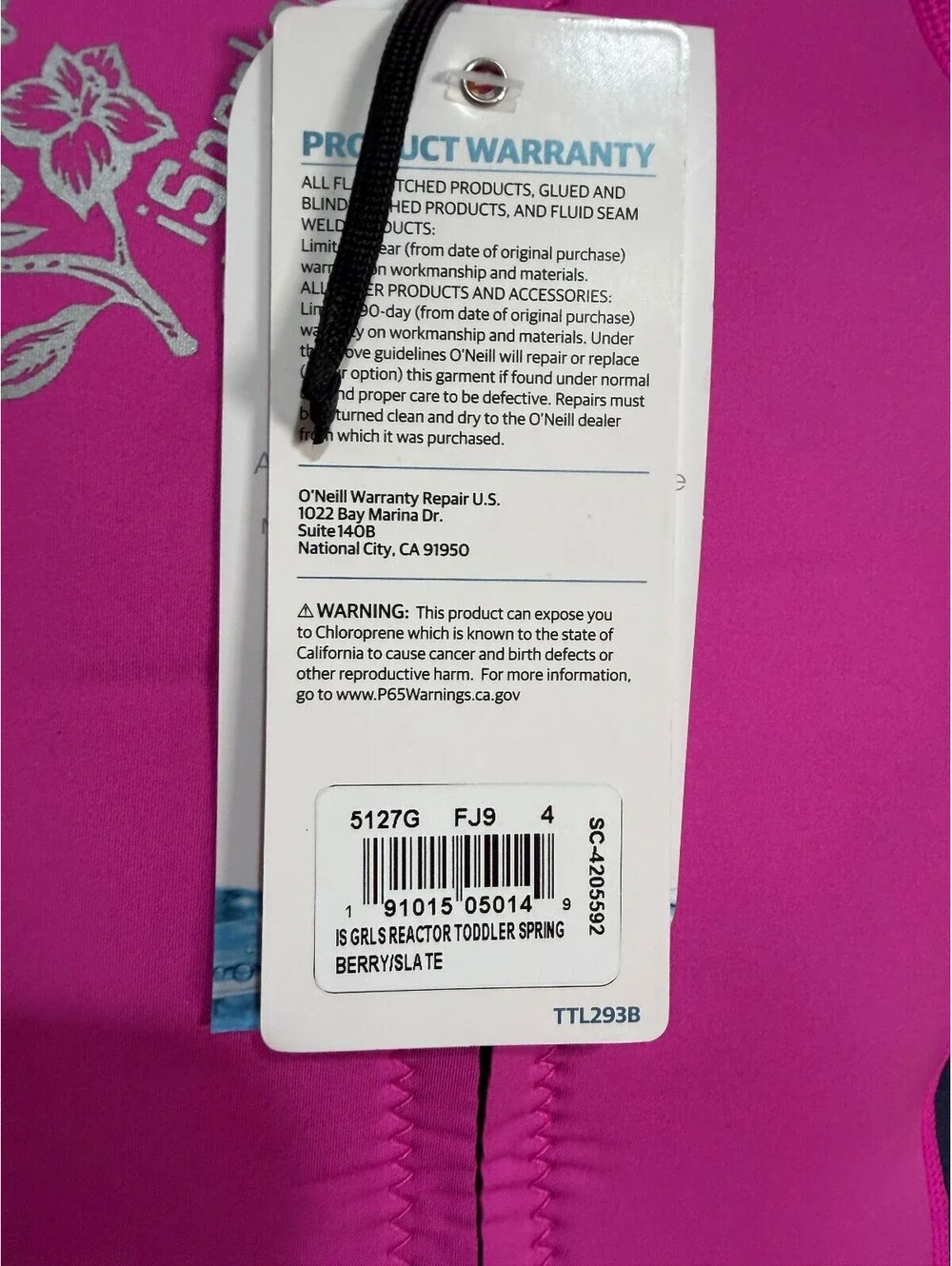 NEW O'Neill Wetsuits Girls 2mm Reactor Berry Slate Pink Sz 4 Snorkle SPF 50+ NWT